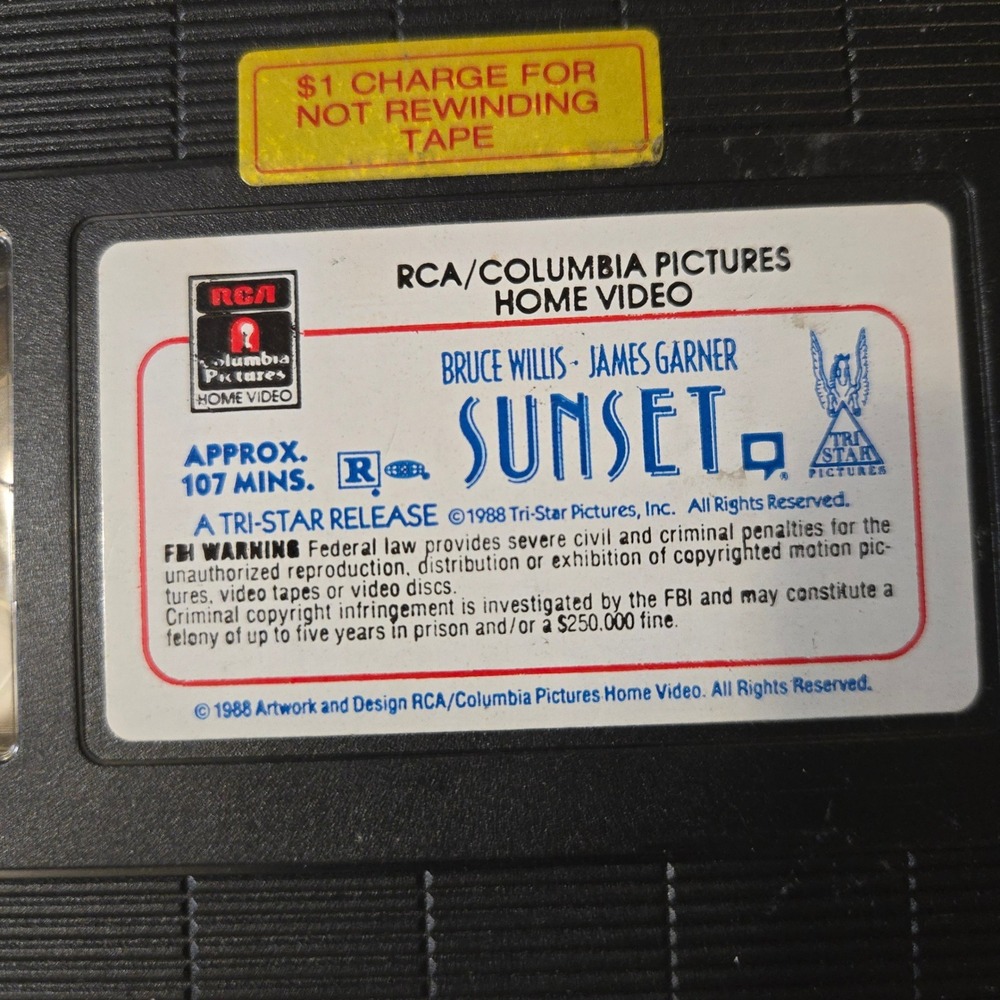 VTG 1988 SUNSET VHS TAPE Movie RCA Columbia Bruce Willis James Garner Drama USA - Picture 8 of 8